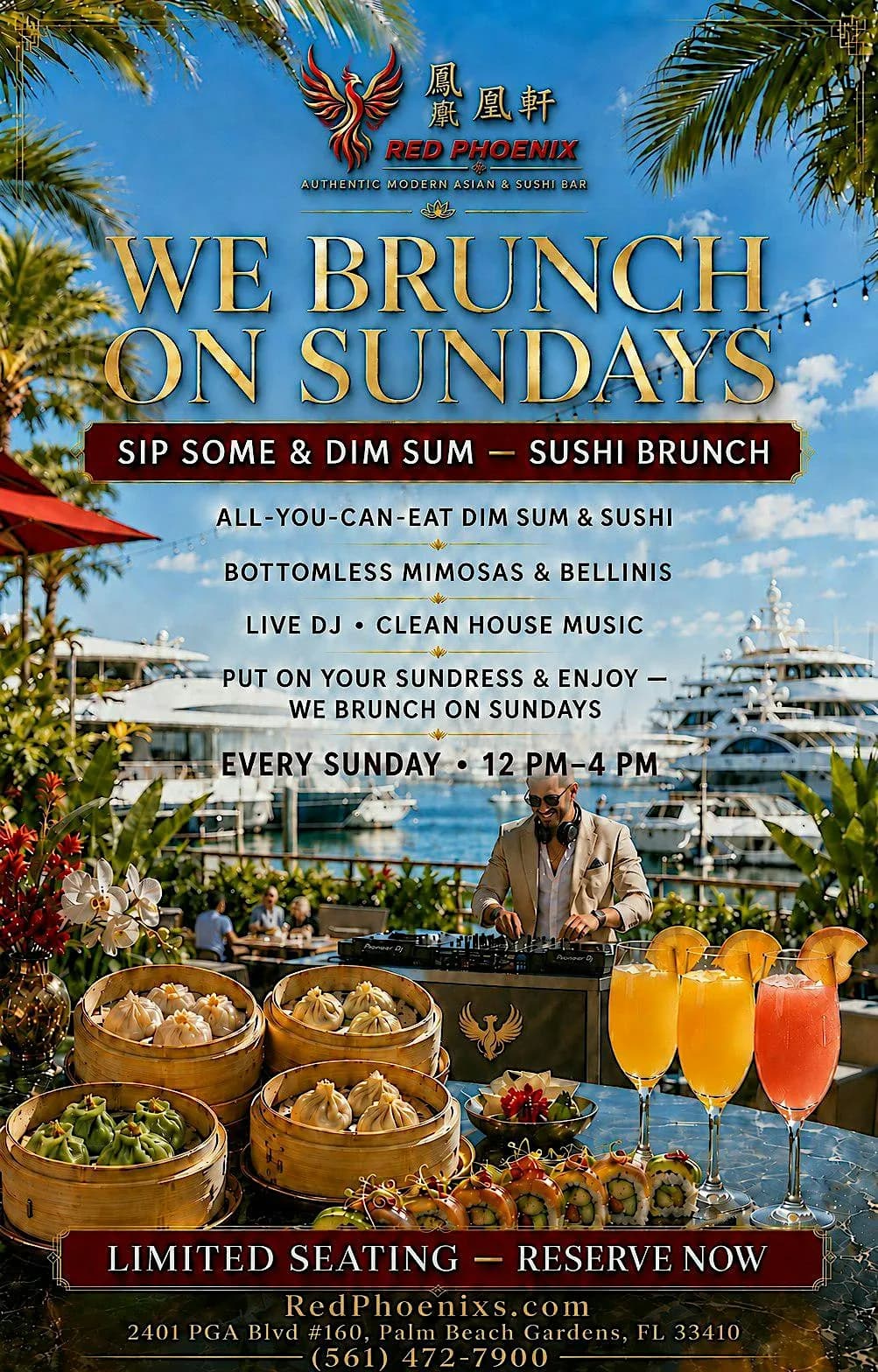Live DJ, Bottomless Mimosas, Unlimted Dim Sum + Sushi