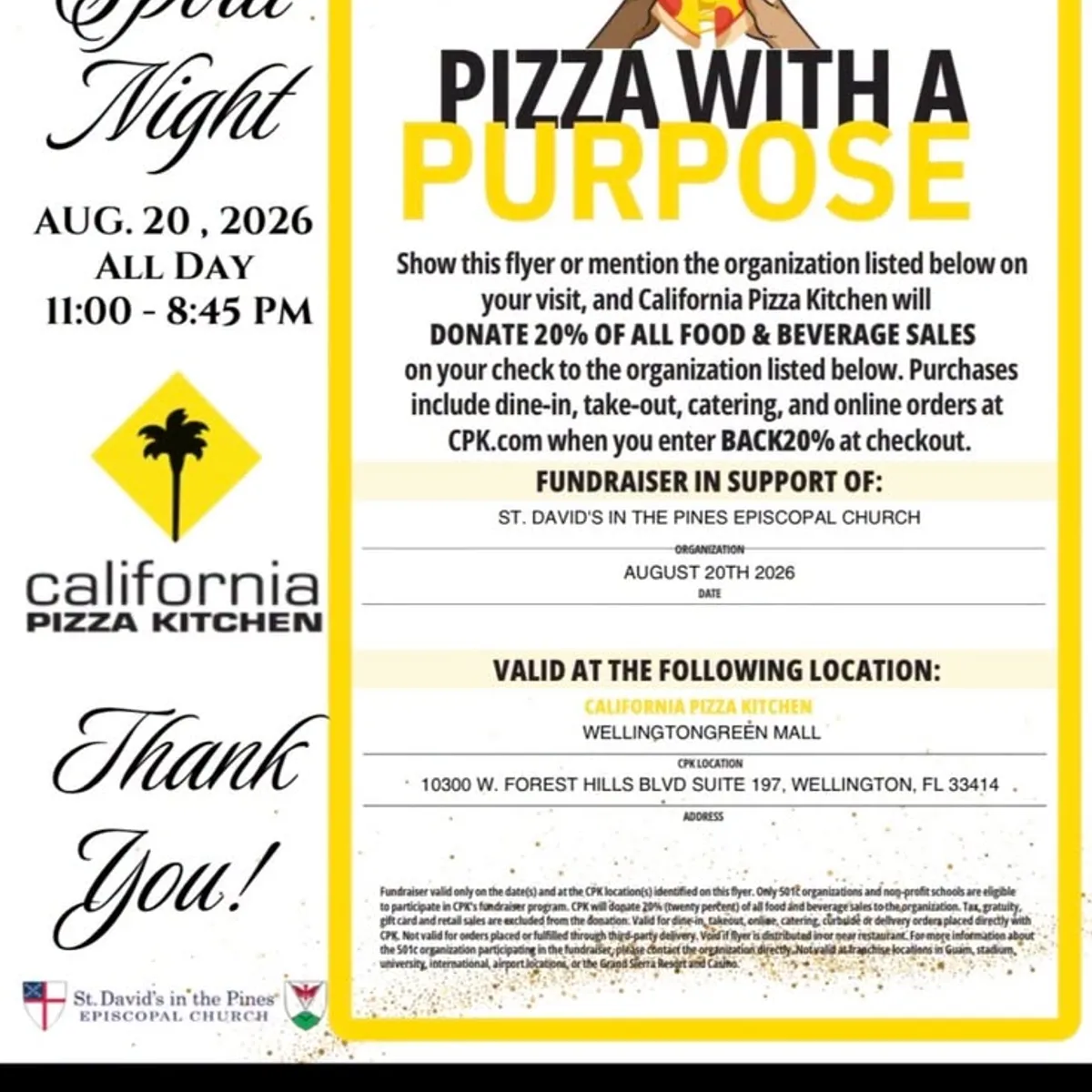 St. David's Spirit Day at California Pizza Kitchen