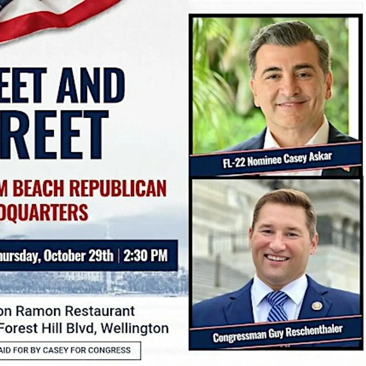 Meet and Greet with Casey Askar and Special Guest Congressman Guy Reschenth