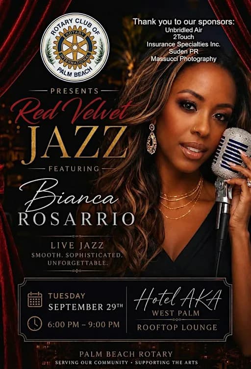 Tue Sept 29th 6pm Red Velvet Rooftop Jazz at Hotel AKA West Palm