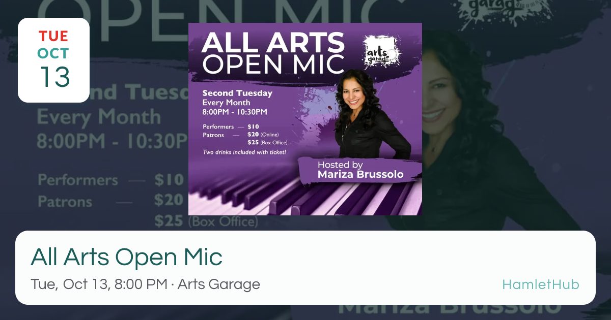 All Arts Open Mic · Oct 13 · Delray Beach · HamletHub