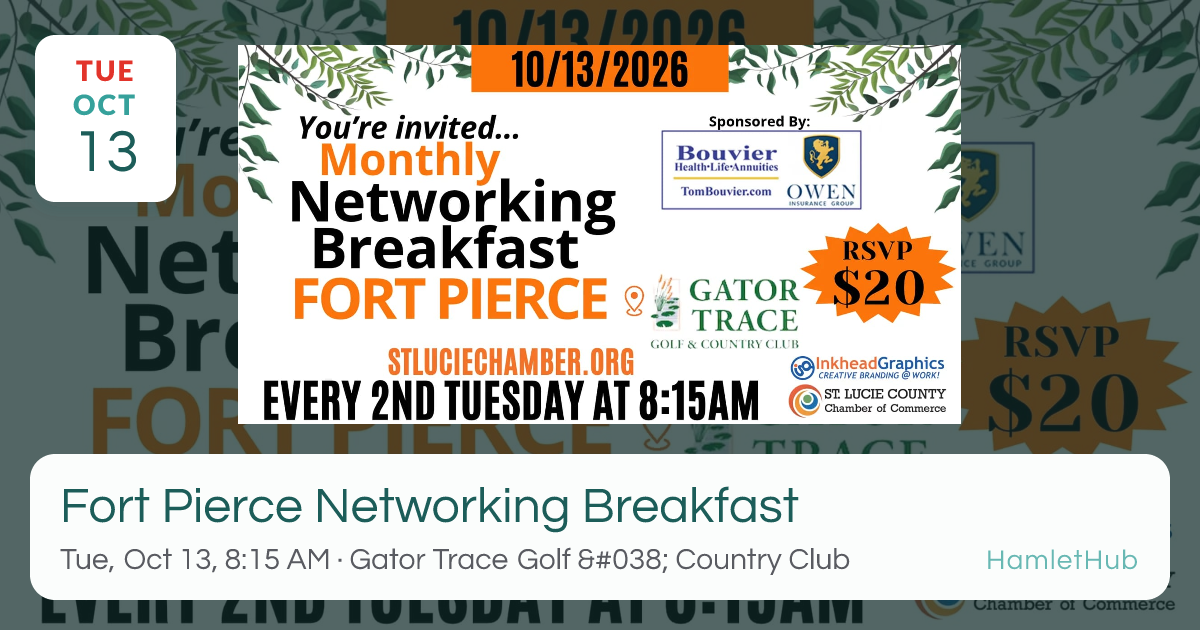 Fort Pierce Networking Breakfast · Oct 13 · Fort Pierce, FL · HamletHub