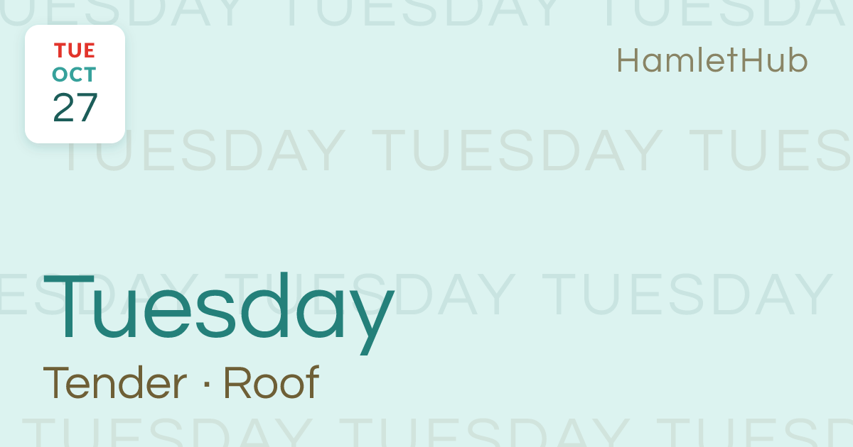 Tender Tuesday at The Roof! · Oct 27 · HamletHub